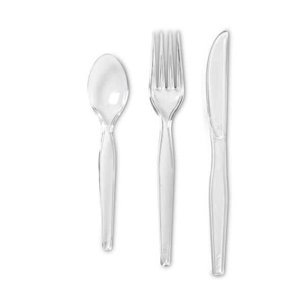 Cutlery Keeper Tray With Clear Plastic Utensils: 600 Forks, 600 Knives, 600 Spoons, 1800PK